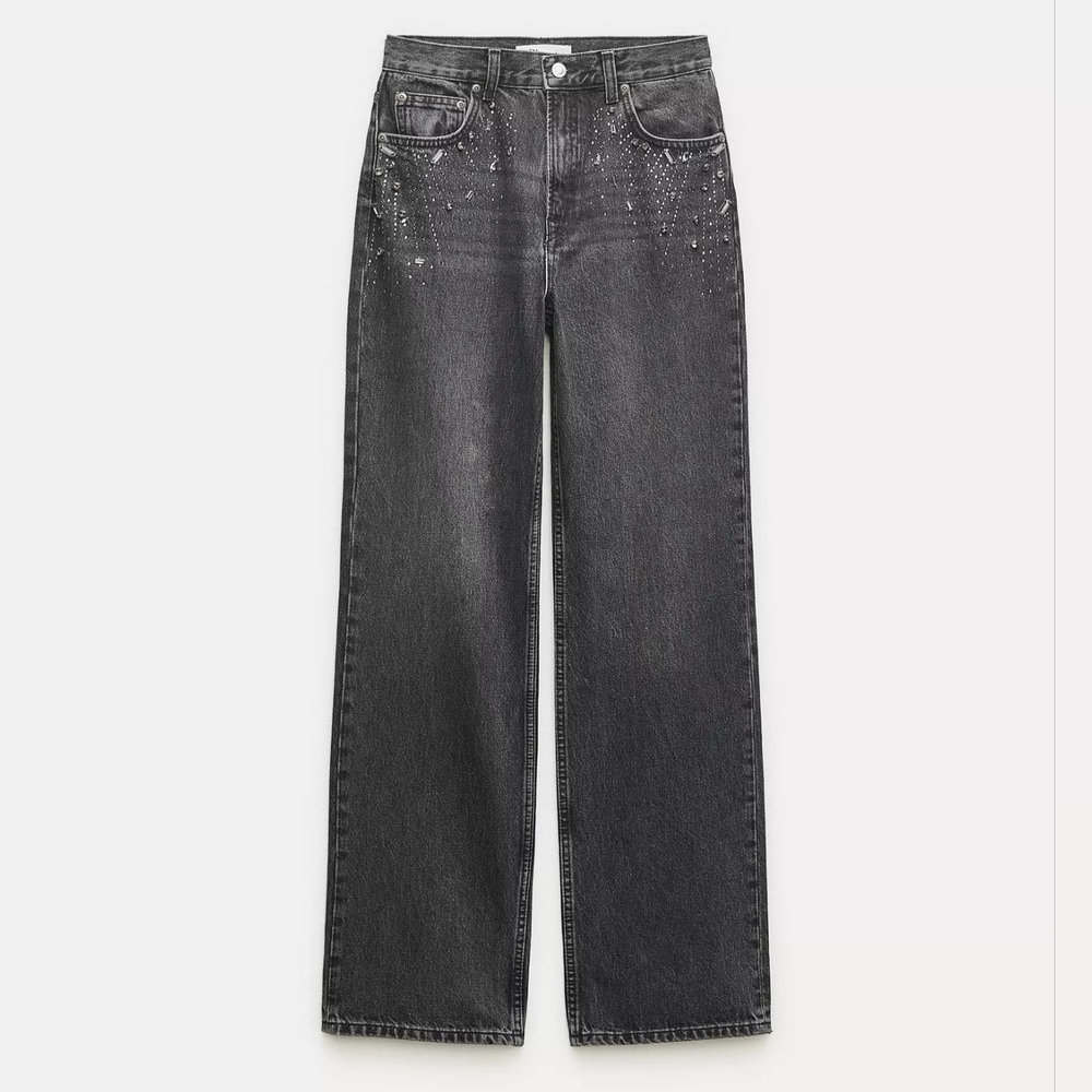 Zara Mid Waist Straight Cut Jewel Jeans